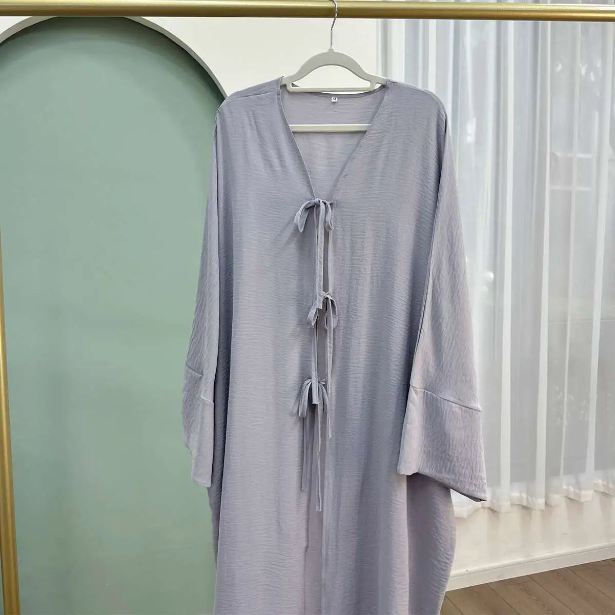 Wrinkle Belted Cardigan Open Abaya Dress