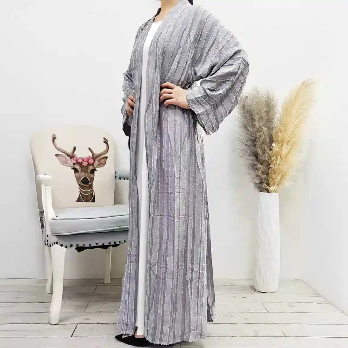 Cardigan Open Abaya Dress With Hijab Scarf And Pocket