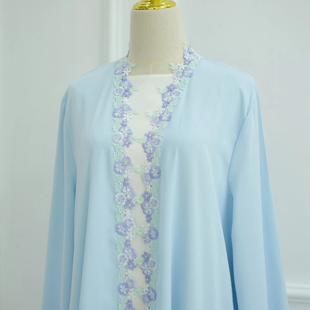 Flower Embroidery Nida Open Abaya Dress #251079