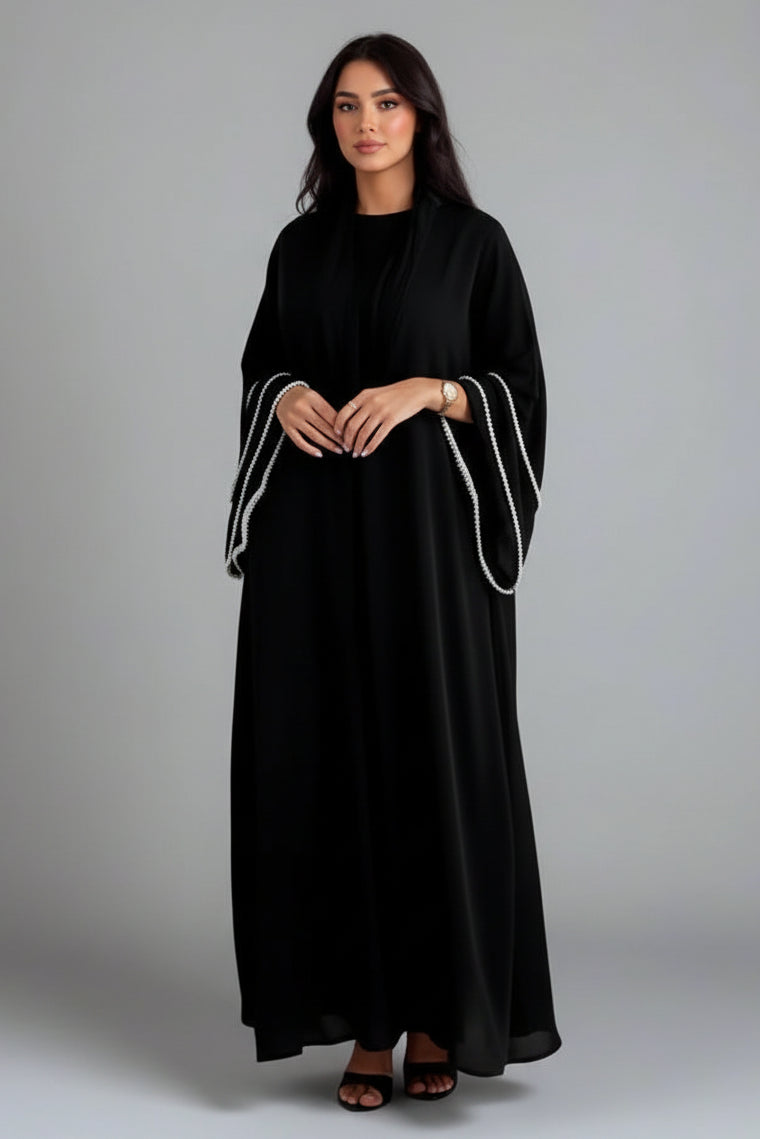Beads Sleeve Muslim Women Cardigan Open Abaya Dress