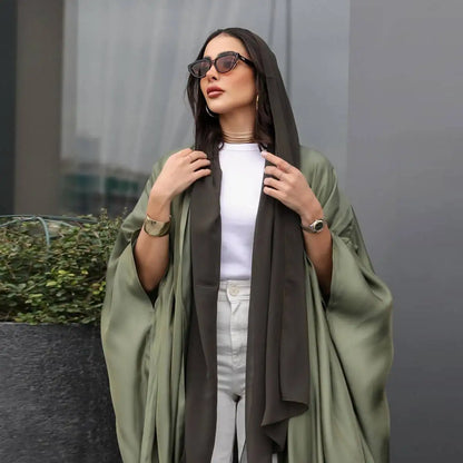 Modest Fashion Batwing Sleeve Farasha Cardigan Open Abaya Dress