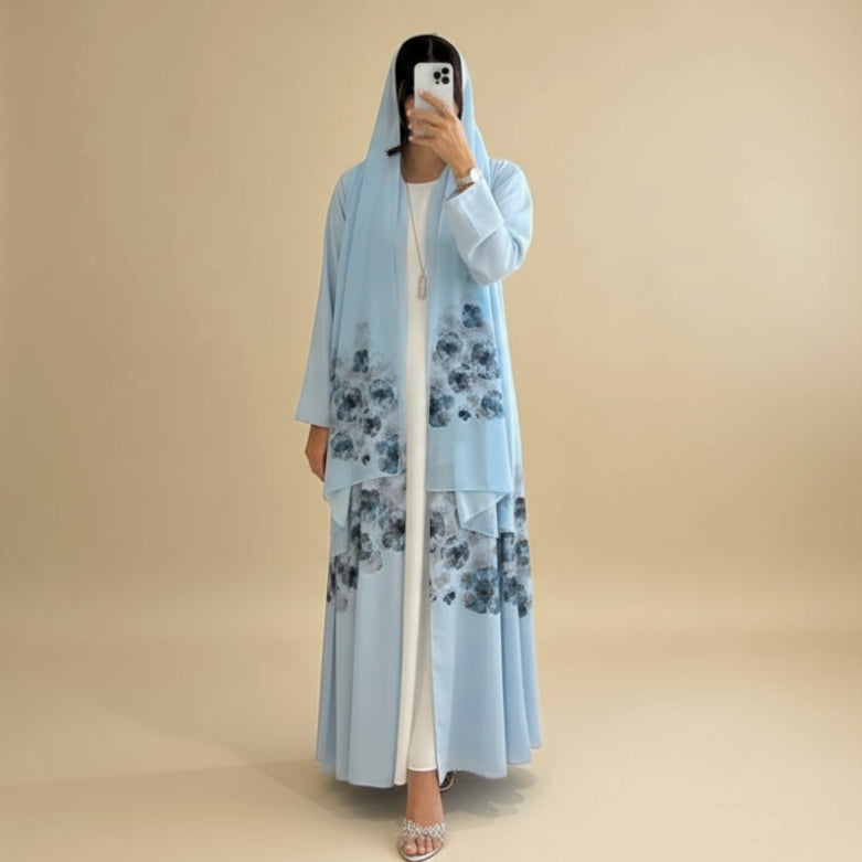 Middle East Arab Dubai Printed Open Abaya Dress With Hijab #251118