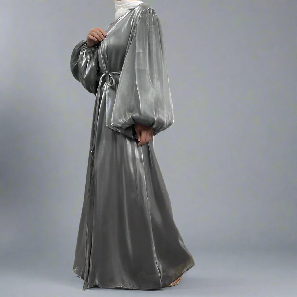 silver abaya dress Desert Butterfly Silver Kaftan Abaya Eid & Ramadan Modest Long Dress