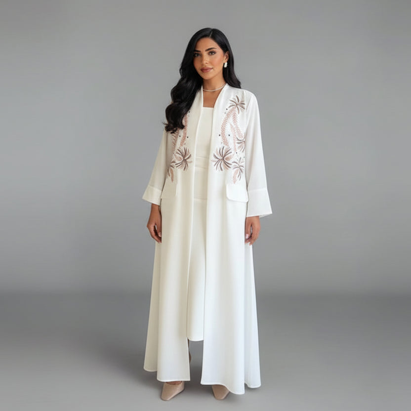 Embroidery Cardigan Open Abaya Dress #25172