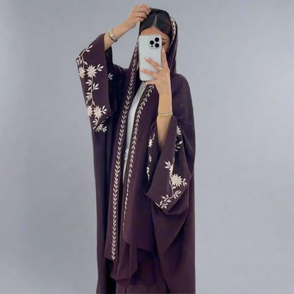 With HIjab Embroidery Cuff Cardigan Open Abaya Dress