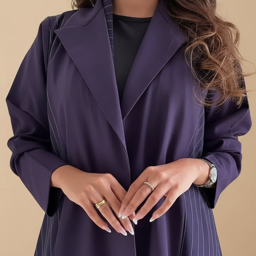 Cardigan Open Abaya Dress - Purple - #25178