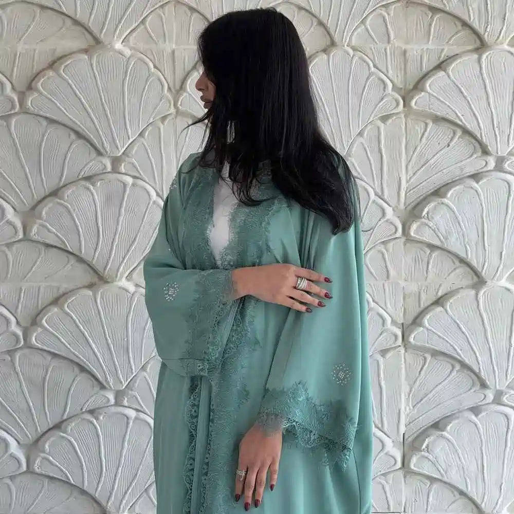 Lace Cardigan Open Abaya Dress #25214