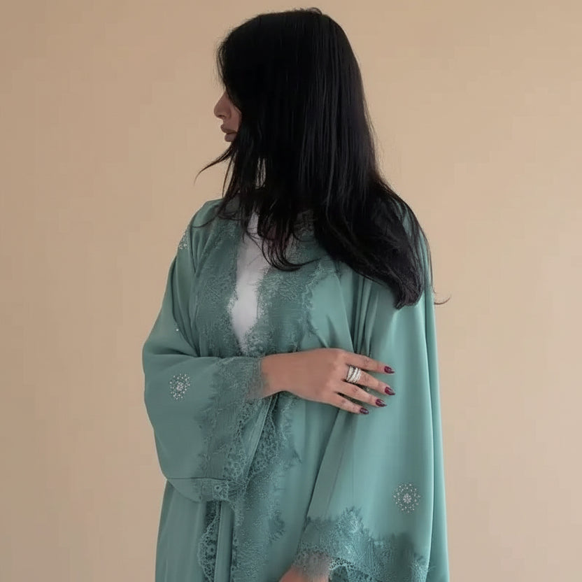 Lace Cardigan Open Abaya Dress #25214