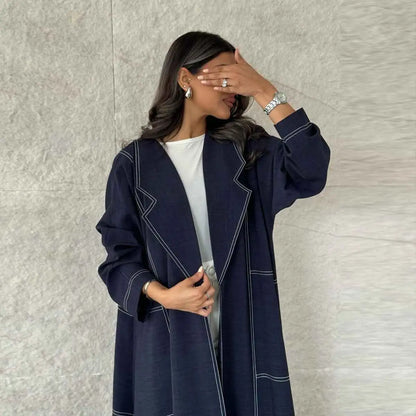 Imitation Denim Cardigan Open Abaya Dress