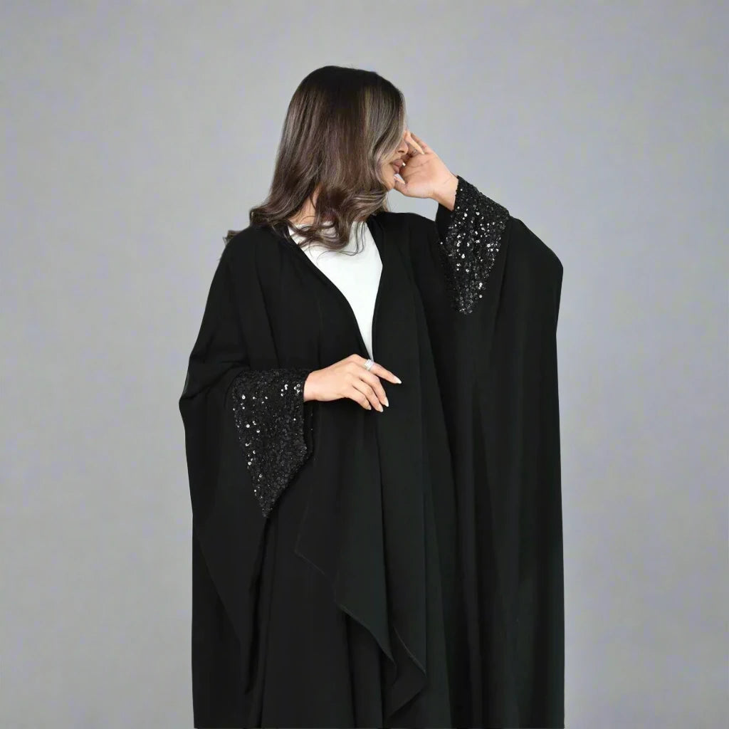Sequins Cuff Cardigan Open Abaya Dress #24167