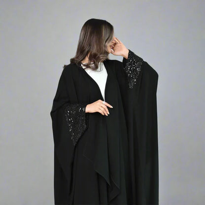 Sequins Cuff Cadigan Open Abaya Dress #24167