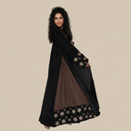Cardigan Open Abaya Dress - Embroidered Flower - Brown - #25187