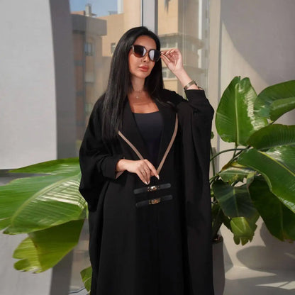 Batwing Sleeve Farasha Open Abaya Dress With Leather Belt