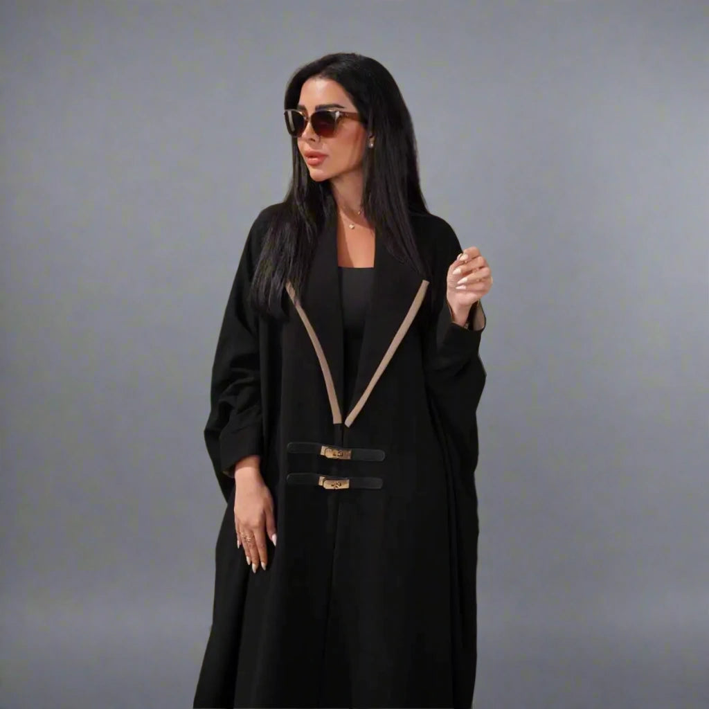 Batwing Sleeve Farasha Open Abaya Dress With Leather Belt