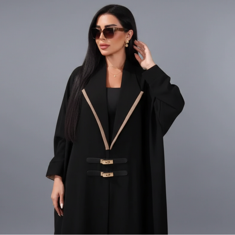 Batwing Sleeve Farasha Open Abaya Dress With Leather Belt