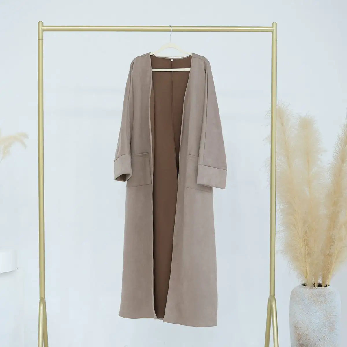 Winter Fall Suede Velvet Cardigan Open Abaya Coat