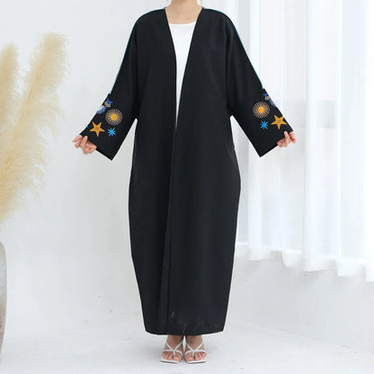 Beautiful Embroidery Cardigan Open Abaya Dress #24876