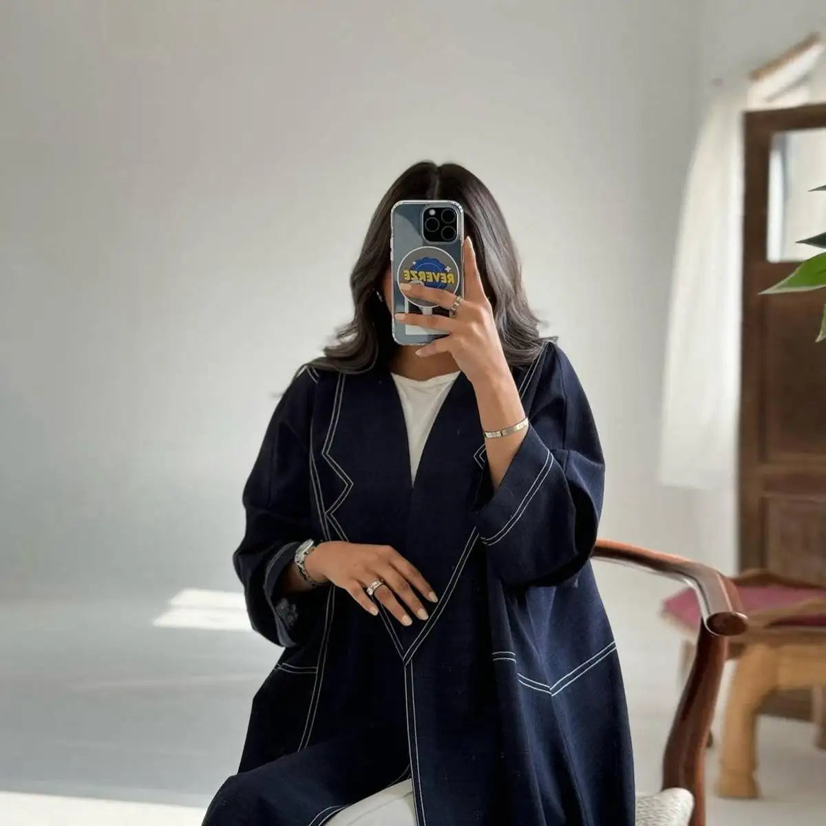 Imitation Denim Cardigan Open Abaya Dress