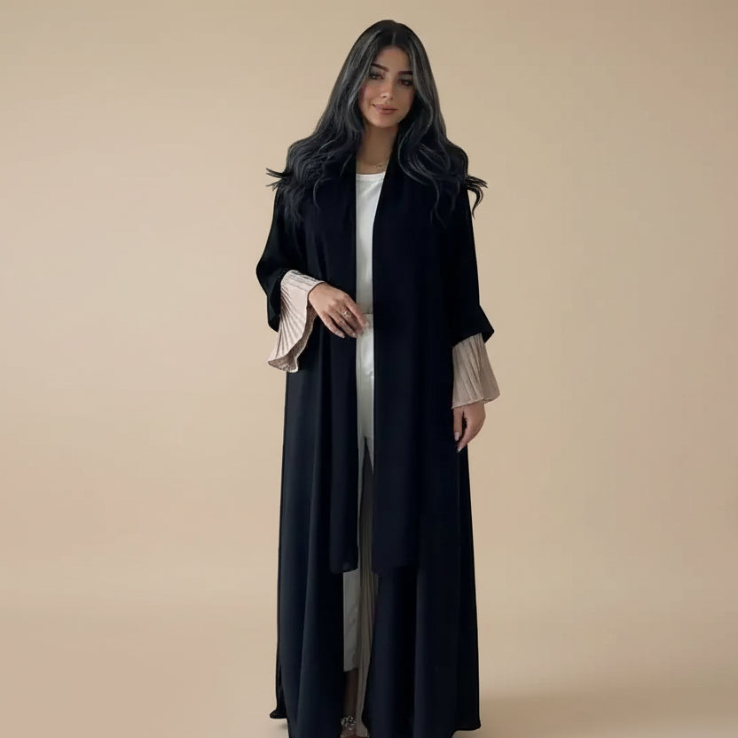 Pleated Wrinkle Cardigan Open Abaya Dress #25185