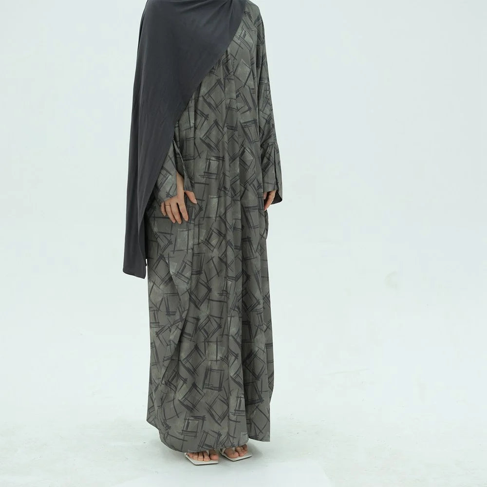Middle East Dubai Printed Cardigan Open Abaya Dress #25983