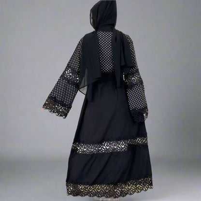 Fashion Lace Polka Dot Cardigan Open Abaya Dress