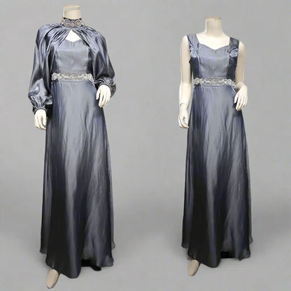 2 Pieces Hotfix Rhinestone Satin Abaya Dress With Inner Sleeveless Slip Dress