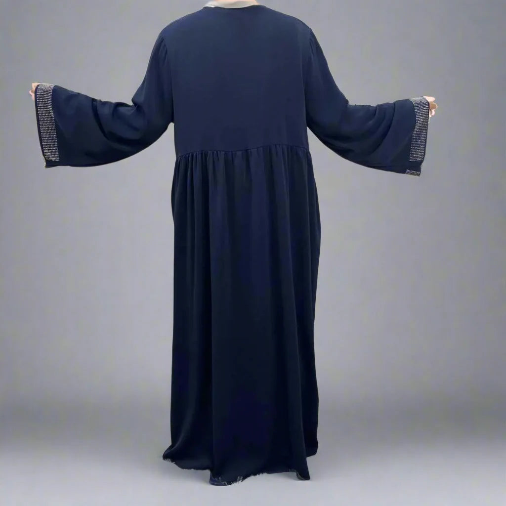 Hotfix Rhinestones Beads Muslim Women Cardigan Open Abaya Dress
