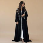 Cardigan Open Abaya Dress - Embroidery - Black - #25188
