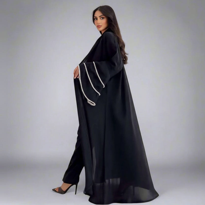 Beads Sleeve Muslim Women Cardigan Open Abaya Dress
