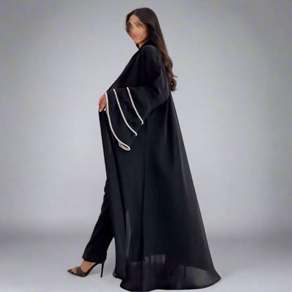 Beads Sleeve Muslim Women Cardigan Open Abaya Dress