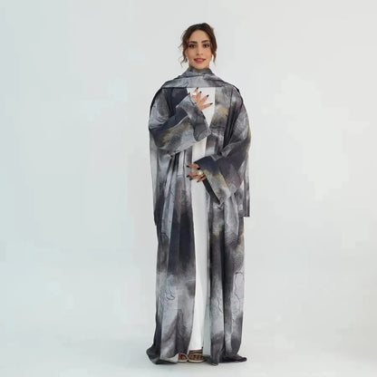 Muslim Women Printed Open Abaya Dress With Matching Hijab #251158