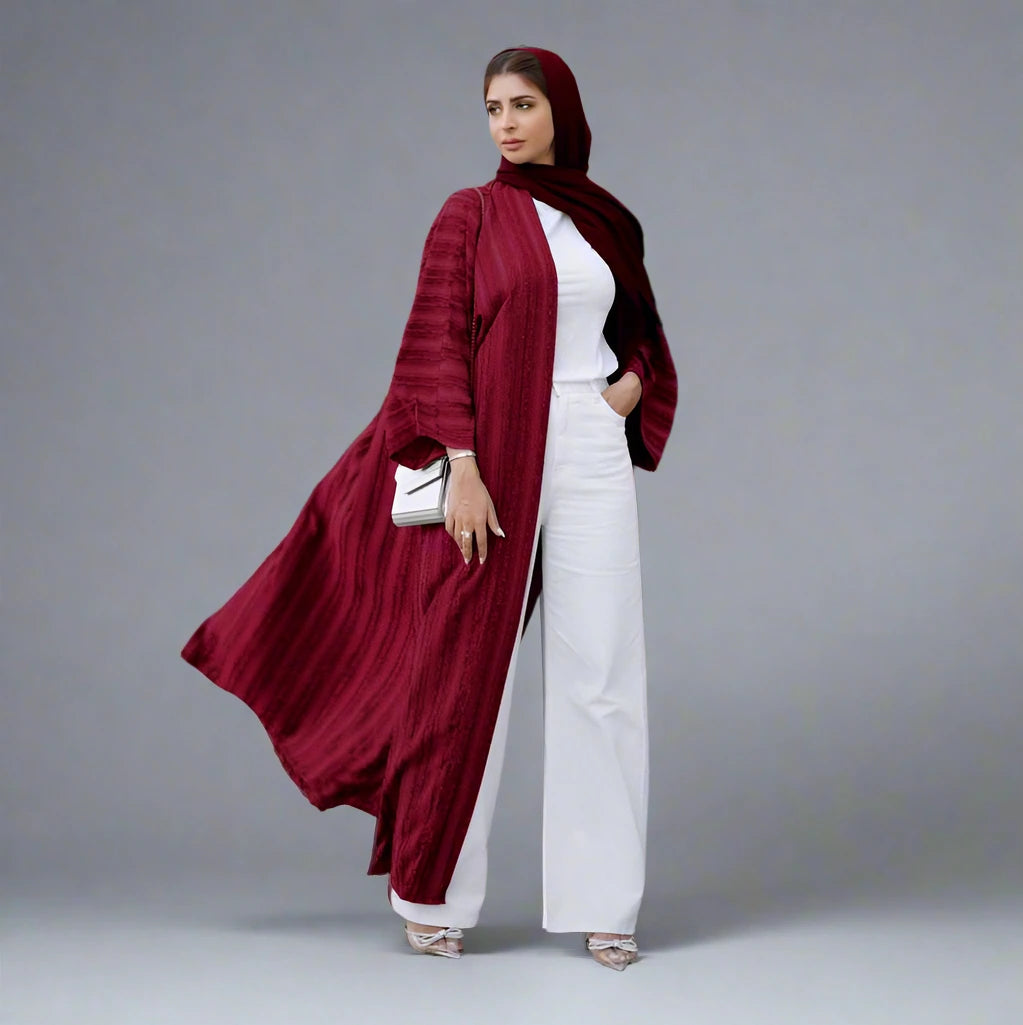 Muslim Women Vintage Knitted Open Cardigan Abaya Dress