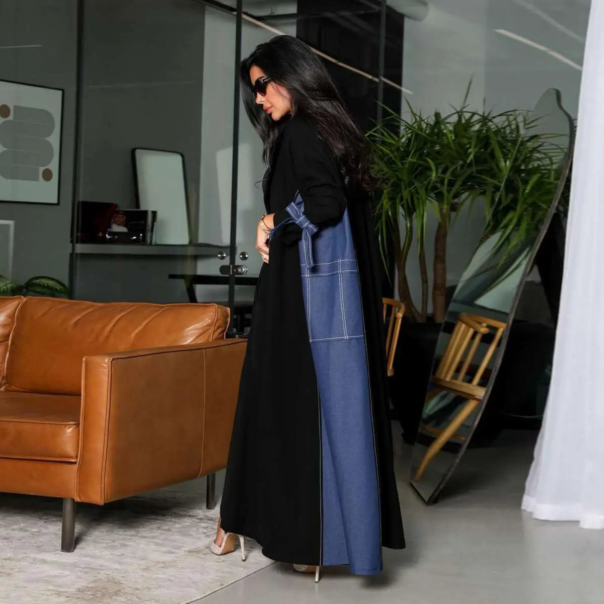 Modest Fashion Imitation Denim Cardigan Open Abaya Dress #24168