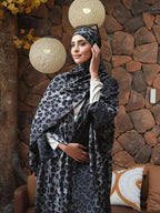 Gray Leopard Print Cardigan Open Abaya Dress #25975