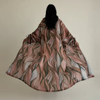 Drawstring Cuff Wrinkle Cardigan Open Abaya Dress #25207