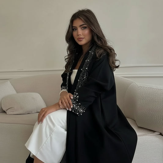 Hotfix Rhinestones Cardigan Open Abaya Dress #24169