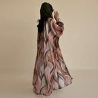Drawstring Cuff Wrinkle Cardigan Open Abaya Dress #25207