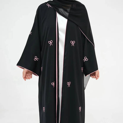 Bow Embroidery Nida Cardigan Open Abaya Dress #24910