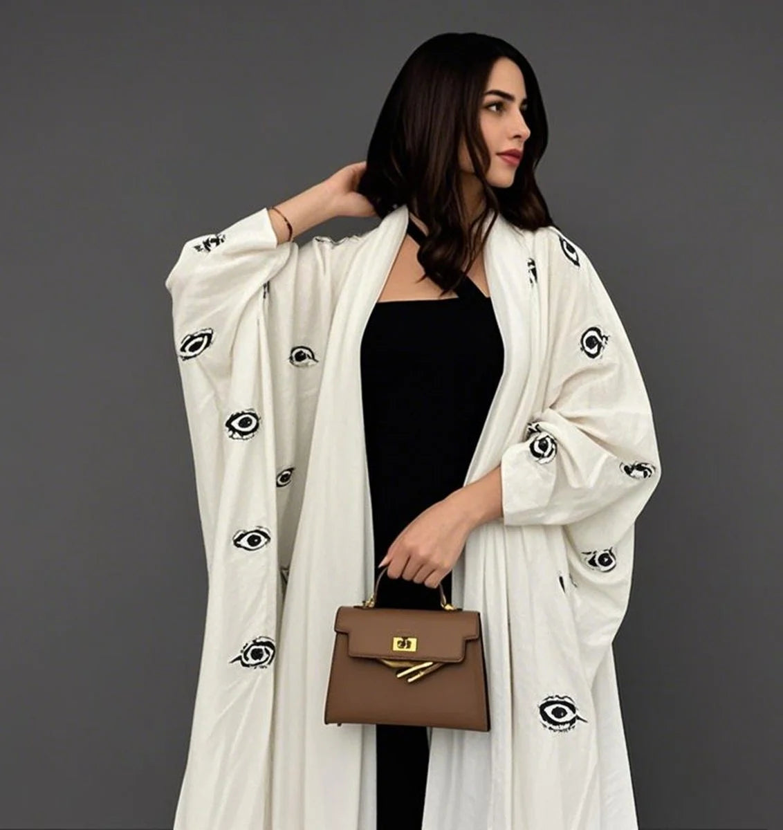 Evil Eye Embroidery Cardigan Open Abaya Dress #25173