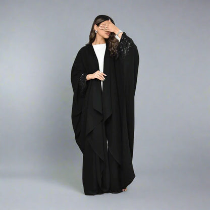 Sequins Cuff Cadigan Open Abaya Dress #24167