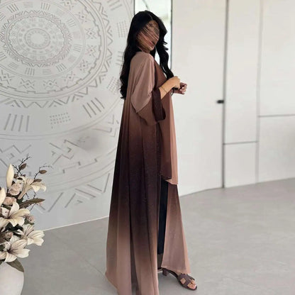 Glitter Chiffon Cardigan Open Abaya Dress