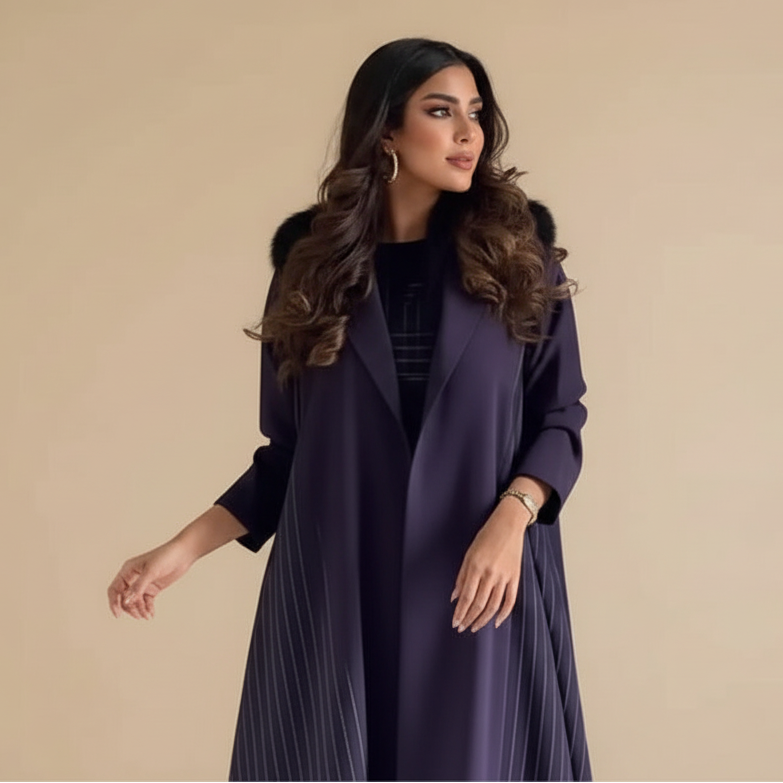 Cardigan Open Abaya Dress - Purple - #25178