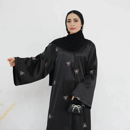 Bow Embroidery Nida Cardigan Open Abaya Dress #24910