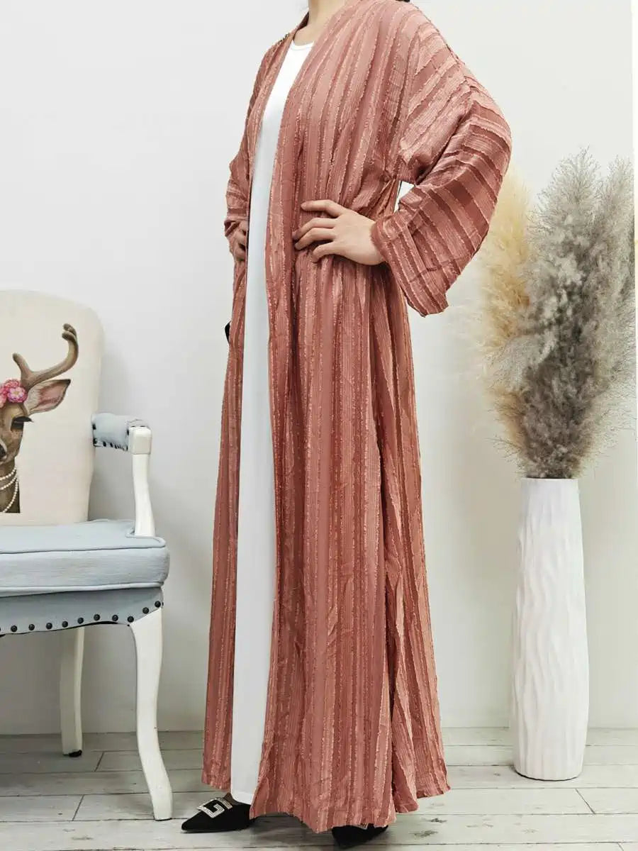 Cardigan Open Abaya Dress With Hijab Scarf And Pocket