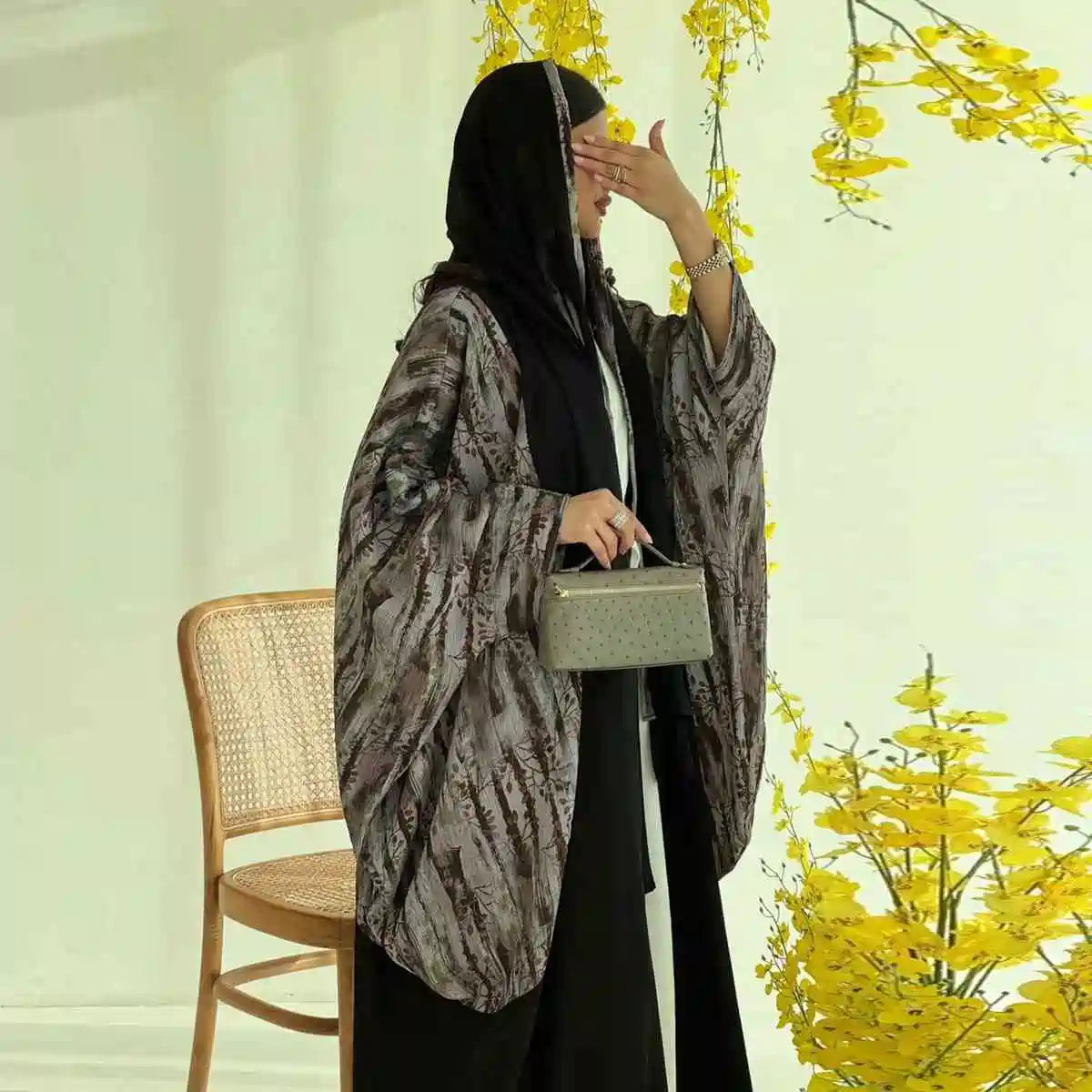 Muslim Women Open Abaya Dress With Matching Hijab #25243