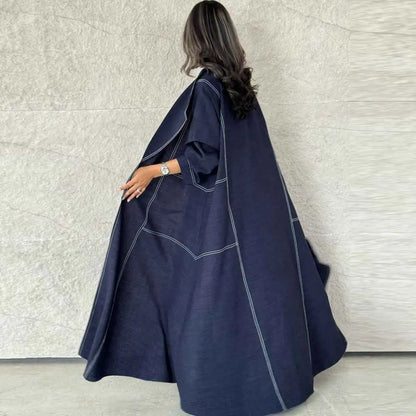 Imitation Denim Cardigan Open Abaya Dress