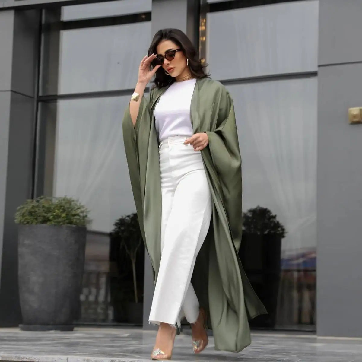 Modest Fashion Batwing Sleeve Farasha Cardigan Open Abaya Dress