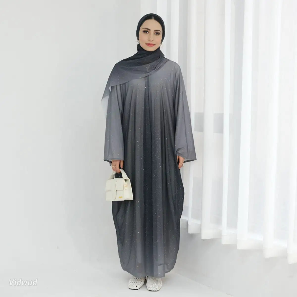 Glitter Gradient Color Open Abaya Dress With Glitter Hijab #24840 Urgarment Glitter Gradient Color Open Abaya Dress With Glitter Hijab #24840 Urgarment