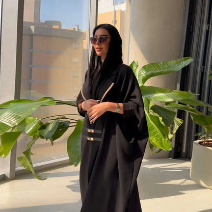 Batwing Sleeve Farasha Open Abaya Dress With Leather Belt