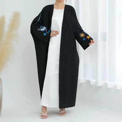 Beautiful Embroidery Cardigan Open Abaya Dress #24876